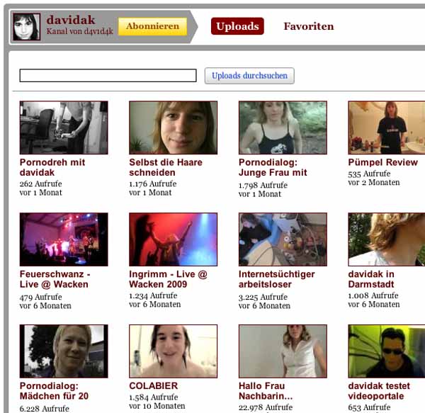 Youtube Chanel von davidak anfang 2010